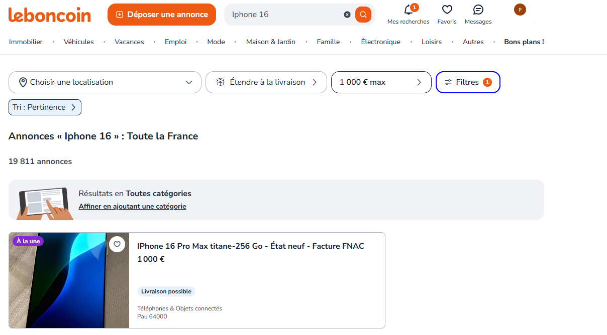Recherche sur LeBonCoin